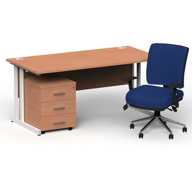 Impulse 1600mm Cantilever Straight Desk With Mobile Pedestal and Chiro Medium Back Blue Operator Chair - Image 19
