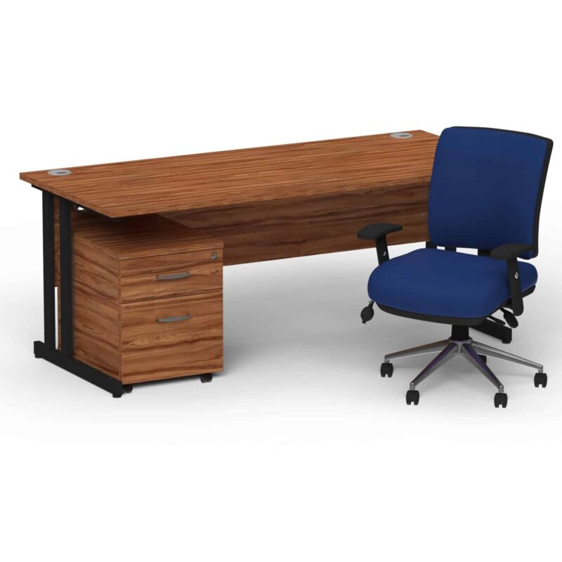 Impulse 1600mm Cantilever Straight Desk With Mobile Pedestal and Chiro Medium Back Blue Operator Chair - Image 28
