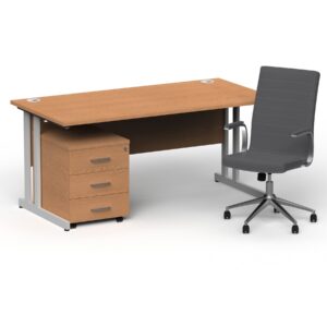 Impulse 1600mm Cantilever Straight Desk With Mobile Pedestal and Ezra Grey Executive Chair - Image 9