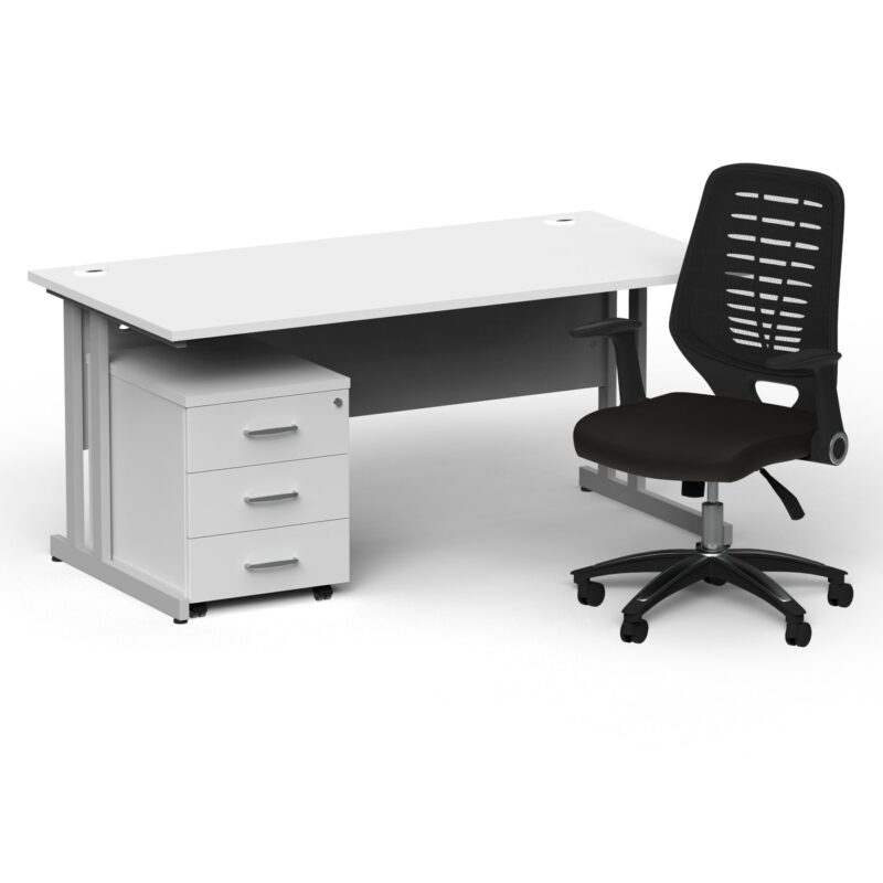 Impulse 1600mm Cantilever Straight Desk With Mobile Pedestal and Relay Black Back Operator Chair - Image 12