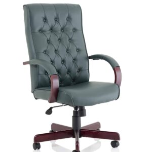 Chesterfield High Back Leather Executive Office Chair with Arms