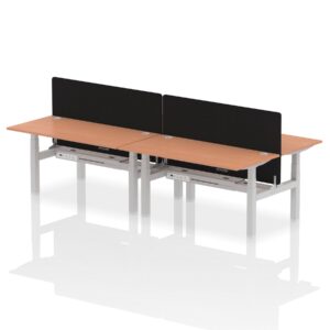 Air Back-to-Back Height Adjustable Bench Desk - 4 Person with Black Straight Screen - Image 38
