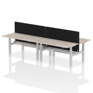 Air Back-to-Back Height Adjustable Bench Desk - 4 Person with Black Straight Screen - Image 41