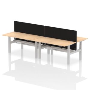 Air Back-to-Back Height Adjustable Bench Desk - 4 Person with Black Straight Screen - Image 44