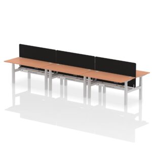 Air Back-to-Back Height Adjustable Bench Desk - 6 Person with Black Straight Screen - Image 38