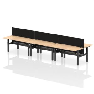 Air Back-to-Back Height Adjustable Bench Desk - 6 Person with Black Straight Screen - Image 43