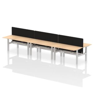 Air Back-to-Back Height Adjustable Bench Desk - 6 Person with Black Straight Screen - Image 44