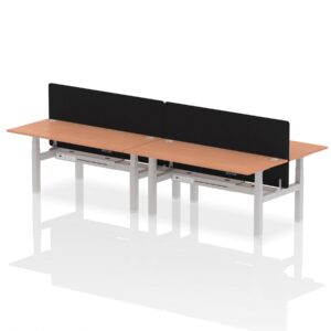 Air Back-to-Back Height Adjustable Bench Desk - 4 Person with Black Straight Screen - Image 56
