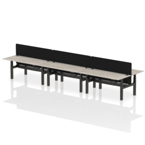 Air Back-to-Back Height Adjustable Bench Desk - 6 Person with Black Straight Screen - Image 58
