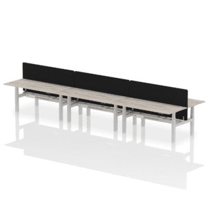 Air Back-to-Back Height Adjustable Bench Desk - 6 Person with Black Straight Screen - Image 59