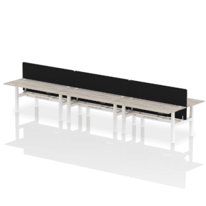 Air Back-to-Back Height Adjustable Bench Desk - 6 Person with Black Straight Screen - Image 60