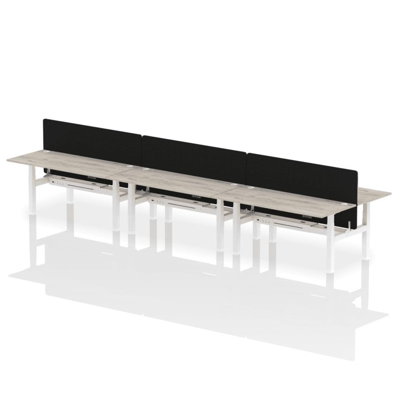 Air Back-to-Back Height Adjustable Bench Desk - 6 Person with Black Straight Screen - Image 60