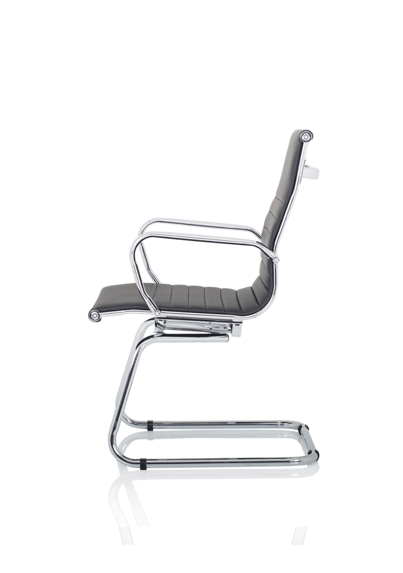 Nola Black Leather Cantilever Visitor Chair with Arms - Image 4