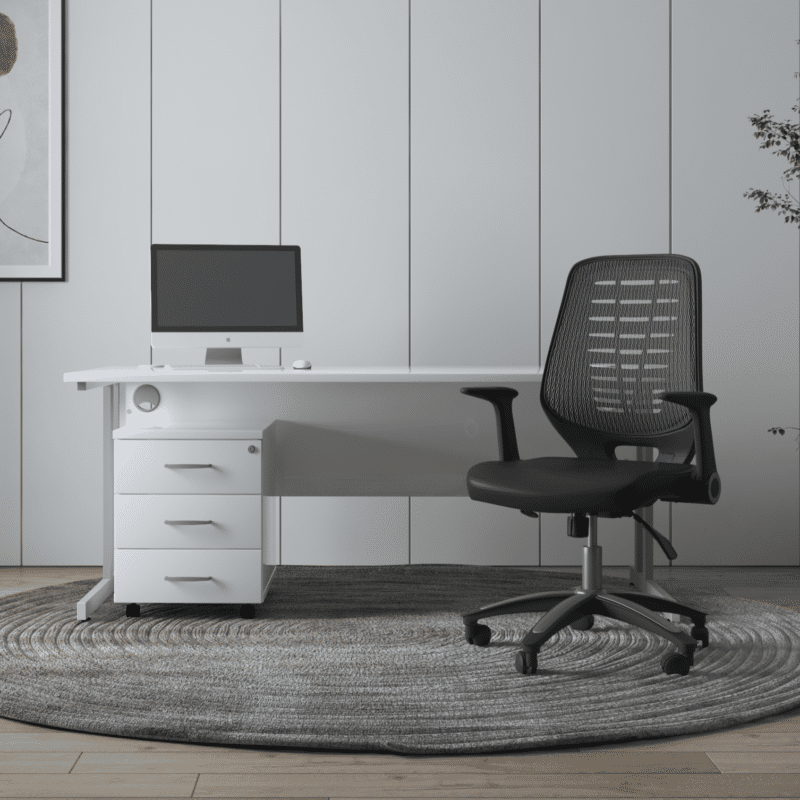 Impulse 1600mm Cantilever Straight Desk With Mobile Pedestal and Relay Black Back Operator Chair - Image 27